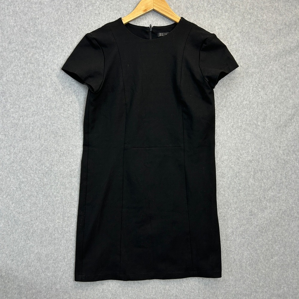Zara Trafaluc Small Mini Shift Dress Black Short Sleeve Minimalist Classic LBD